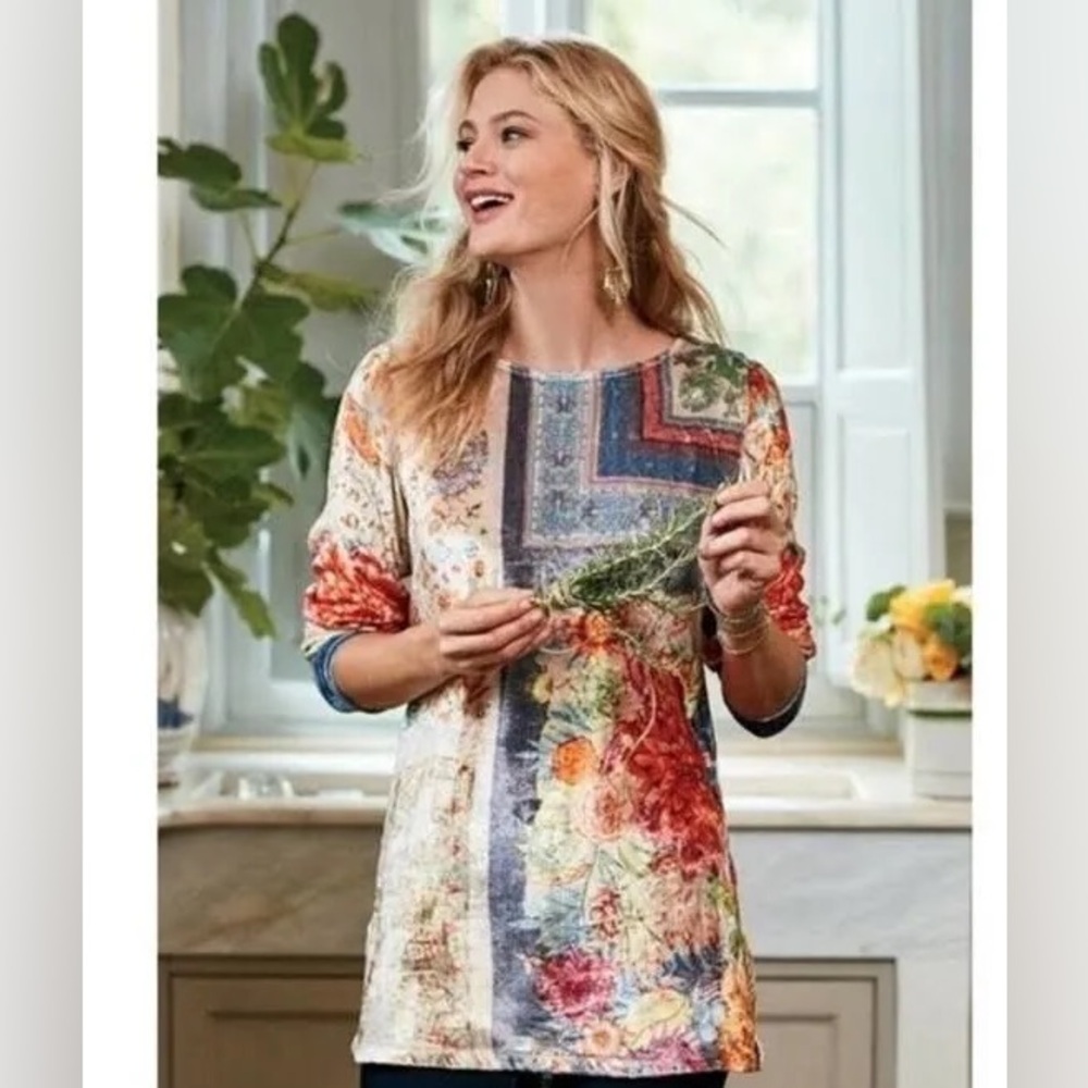 NWOT Soft Surroundings Ashbury Floral Velvet Boho Gypsy Long Sleeve Top